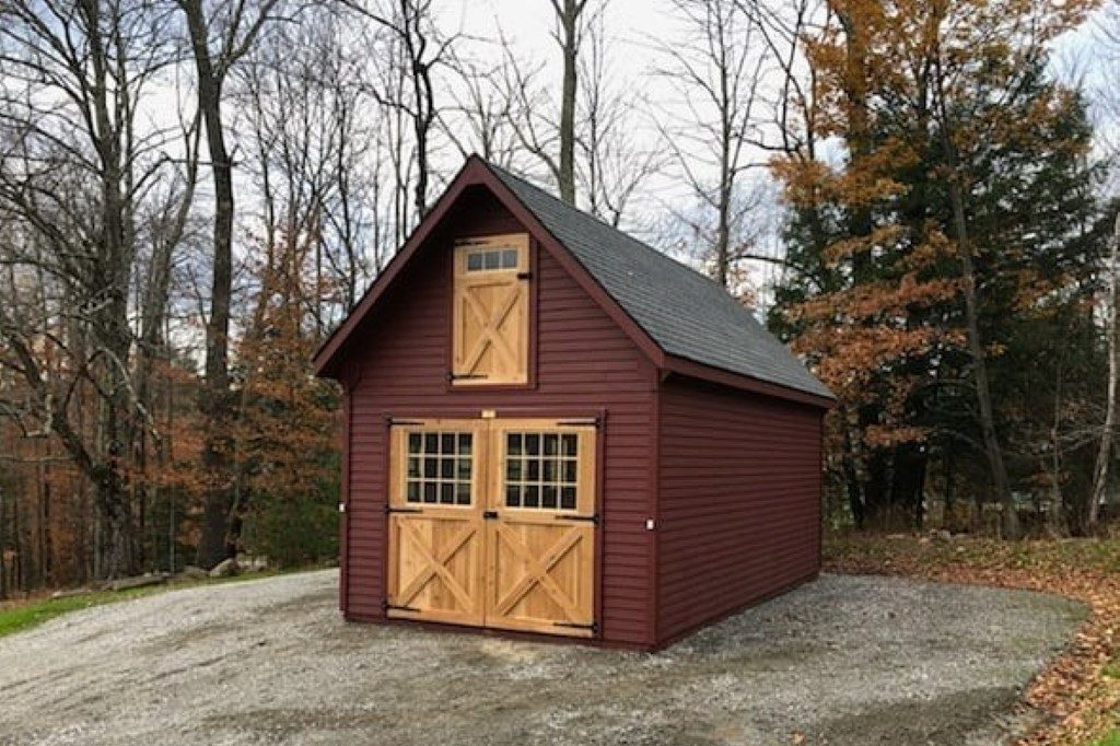 Small outdoor storage shed in fall 