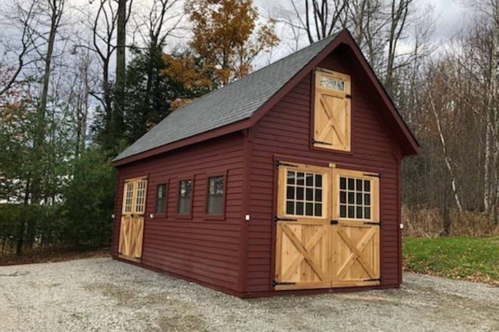 barn sheds for sale with red shed in forest in jeffersonville vt